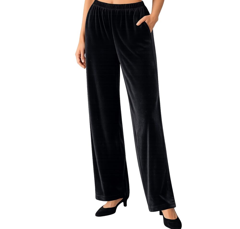 Chico’s Black Velvet Wide Leg Pants Womens L 12/14 Short Boho Holiday Party